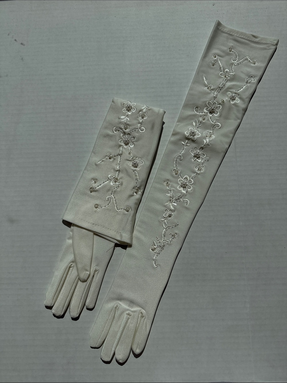 Long White Bridal Gloves with Beading